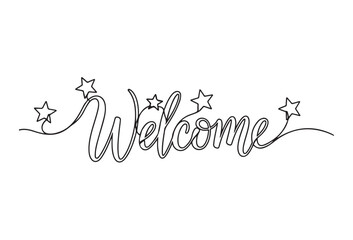 welcome text continuous single line art drawing sketch on white background