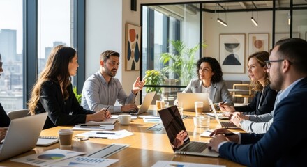 Fototapeta premium Diverse Business Professionals Collaborating in a Modern Boardroom Meeting