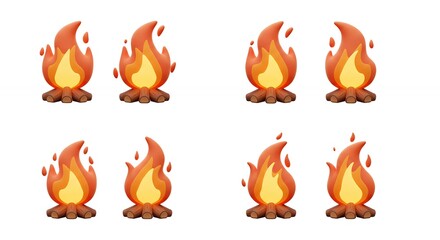 Six colorful fire illustrations on logs