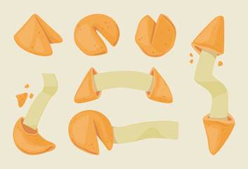 Set of fortune cookies with blank paper slips