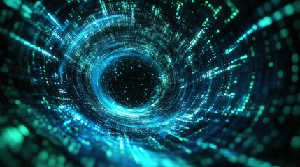 Fototapeta premium Abstract swirling vortex of turquoise and teal digital data