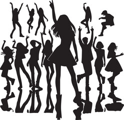Black and White Dancing People gruop Silhouette Vector