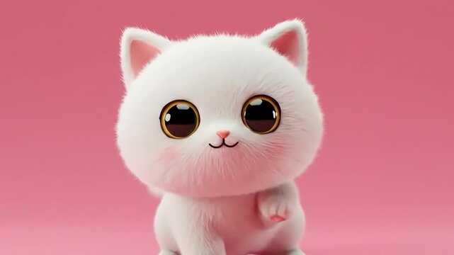 Another view of a cute, fluffy white kitten character with big eyes