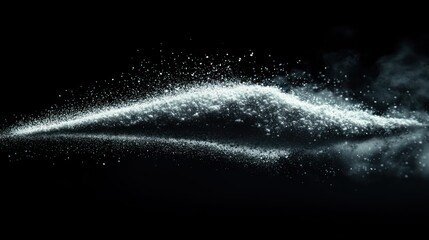 Abstract, dynamic, powdered substance, flowing in a wave-like form against black background