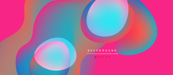 Abstract vibrant background. Overlapping colorful circles create dynamic visual effect. Pink, blue, orange hues dominate composition. Modern design element.