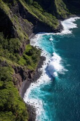 Coastal Cliffside With Foamy Turquoise Waves