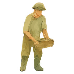 Fototapeta premium Fisherman Carrying Basket Watercolor Illustration