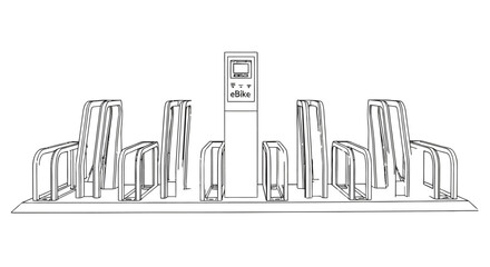 Obraz premium ebike charging station infrastructure shared electric bikes parked at a modern station for public transport promoting sustainability and urban mobility solutions perfect for green initiative promotion