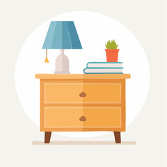 Fototapeta premium Simple Nightstand With Lamp And Plant Illustration