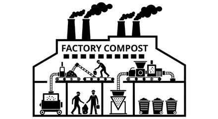 factory compost processing operation workers oversee material handling on conveyor belts within a modern compost plant illustrating sustainable waste management recycling technology