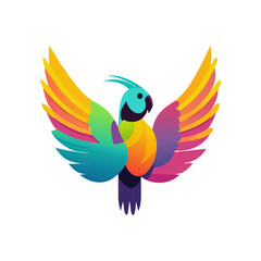 Obraz premium A vividly colored parrot displays its stunning wings, showcasing a range of bright hues. The parrot's lively pose captures its playful nature and beauty in an artistic style.