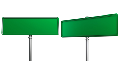 Green empty road sign on a white background, cutout