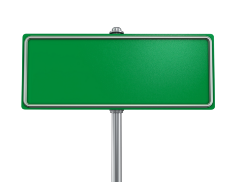 Green empty road sign on a white background, cutout