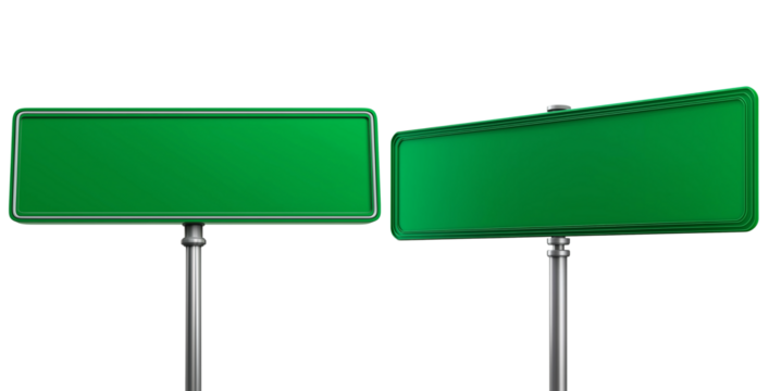 Green empty road sign on a white background, cutout