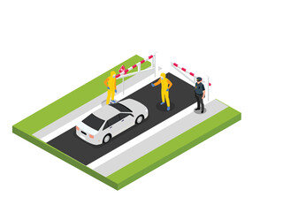 Fototapeta premium Border Control and Quarantine Checkpoint 3d flat vector illustrations
