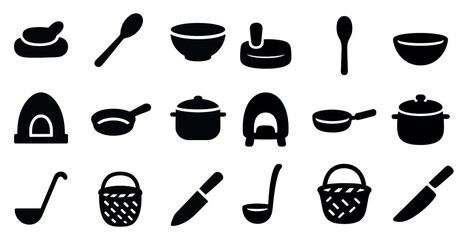 Kitchen essentials icons set &ndash; solid, silhouette, cooking and culinary symbols