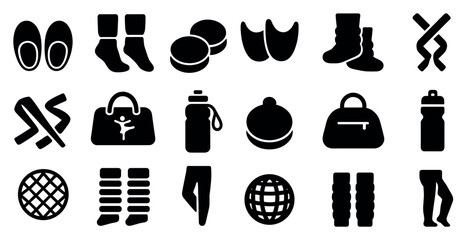 Dance and fitness silhouette icons set – filled, solid, workout and exercise symbols