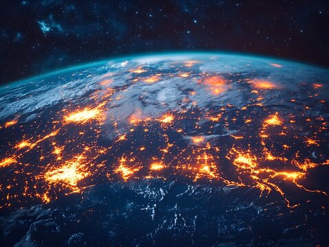 Earth s glowing cityscape at night from space