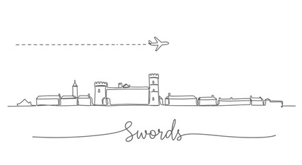 Obraz premium Swords with Ireland Plane above the cityscape.