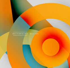Obraz premium Abstract vibrant design features overlapping circles, gradients. Orange, teal, gray hues create dynamic visual effect. Modern aesthetic.