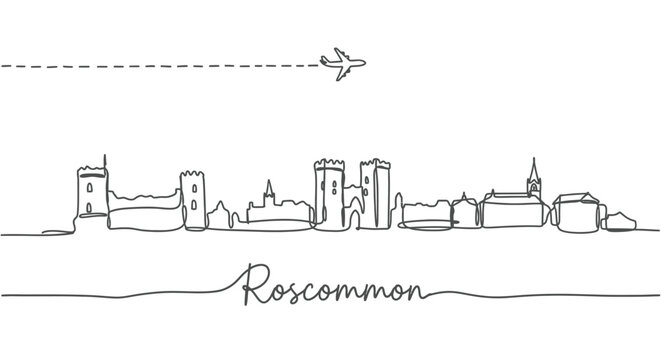 Roscommon Ireland Skyline with Plane, and Outline.