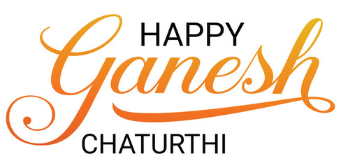 Ganesh Chaturthi  calligraphy Text design. Happy Ganesh chaturthi. typography for happy ganesh chaturthi greeting on white background for hindu spiritual celebration and festive poster use .