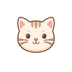 Flat Vector Icon of Cute Cat Face – Transparent Background