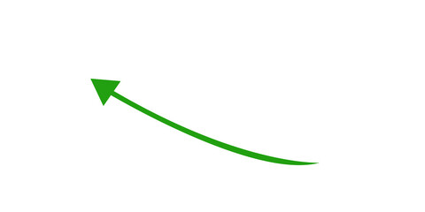 A pixelated green arrow curving upwards on a solid black background image view isolated on transparent background © Noy