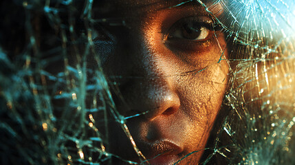 Broken glass photo overlay effect of woman