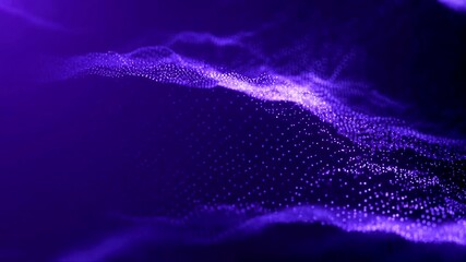 Abstract purple background with glowing particles and flowing light waves - Powered by Adobe