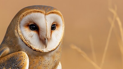 Fototapeta premium Barn owl perched on a branch (for wildlife popularization, nature - themed design, ecological promotion, etc.)