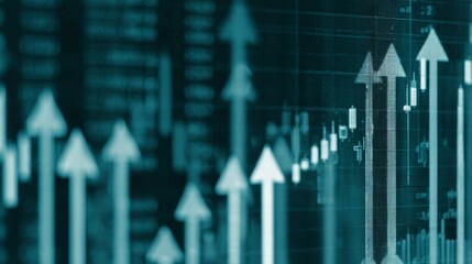 An upward trend in financial data graphs against a dark background,