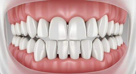Close view of healthy, aligned teeth in a human mouth during a dental examination at a clinic