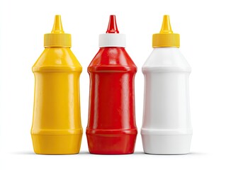 Three condiment bottles against a white background (1)