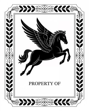Pegasus bookplate. Space for personalization.