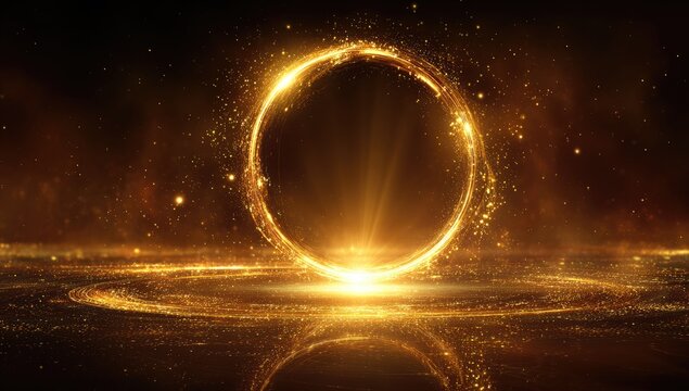 Golden ring of light on dark background