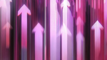 Abstract stylized graphics in pink and purple shades with faded ascending arrows, suggesting upward movement and growth,