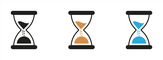 Hourglass Icon Set – Colorful Sand Timer Symbols in Black, Brown, and Blue for Time Management, Deadline, and Countdown Design