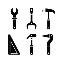 Collection of silhouetted hand tools for repair and construction work