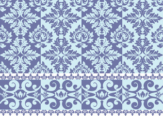 Blue Vintage Damask Seamless Pattern Ornamental Floral Design