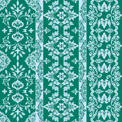 Seamless Green Damask Pattern Ornamental Vintage Stripes