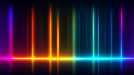 Vibrant vertical rainbow lines transition from red to violet on a black background,