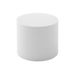 Obraz premium Perfectly aligned cylindrical stack of 10-15 pristine, round, white, plain disposable paper coasters on a seamless transparent background with zero shadows, pure product display concept