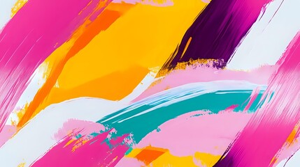 Fototapeta premium Vibrant brush strokes in pink, orange, turquoise and purple create dynamic abstract composition with energetic movement and modern artistic expression.