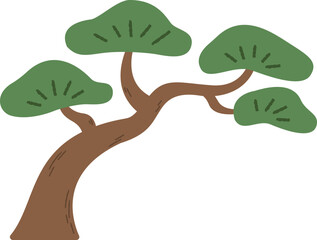 Traditional Korean Pine Tree Illustration for Folk Art and Nature Design
