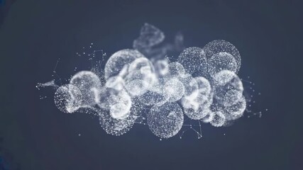 Futuristic abstract animation of glowing digital particles autonomously forming organic-like spheres. Represents AI, big data, neural networks, cellular growth, or information processing.
 - Powered by Adobe