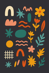 Abstract Organic & Floral Shapes &ndash; Hand Drawn Vector Pack on Dark Background