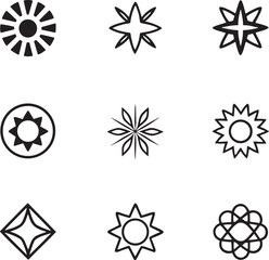 Abstract Geometric Star and Sun Symbols Collection