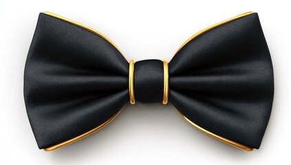 Elegant black bow tie with gold trim