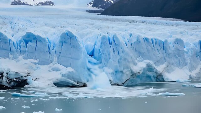 Glacier Calving in Cold Polar Environment with Ice Fragments Falling into Water